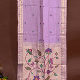 Onion Pink Mauve Banarasi Linen Saree With Woven Floral Tree Pallu