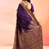 Royal Purple Kani Silk Saree With Floral Paisley Weave