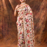 Light Cream Embroidered Tissue Silk Saree