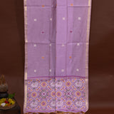 Lilac Woven Ikat Butti Linen Silk Banarasi Saree With Patola Geometric Pallu