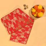 Bright Orange Red Floral Jaal Large Paisley Pallu Silk Banarasi Saree