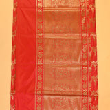 Bright Orange Red Floral Jaal Large Paisley Pallu Silk Banarasi Saree