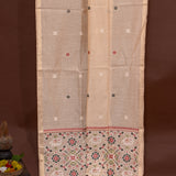 Beige Banarasi Linen Saree With Patan Patola Weave Pallu & Butti