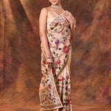 Light Cream Embroidered Tissue Silk Saree