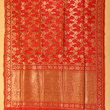 Bright Orange Red Floral Jaal Large Paisley Pallu Silk Banarasi Saree