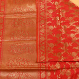Bright Orange Red Floral Jaal Large Paisley Pallu Silk Banarasi Saree