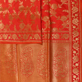 Bright Orange Red Floral Jaal Large Paisley Pallu Silk Banarasi Saree