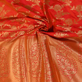 Bright Orange Red Floral Jaal Large Paisley Pallu Silk Banarasi Saree