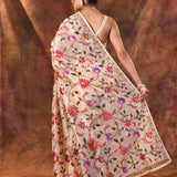 Light Cream Embroidered Tissue Silk Saree