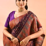 Royal Purple Kani Silk Saree With Intricate Paisley Border