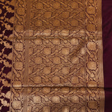 Deep Wine Purple Floral Butti Jaal Dense Floral Pallu Silk Banarasi Saree