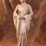 Champagne Beige Embroidered Silk Blend Saree