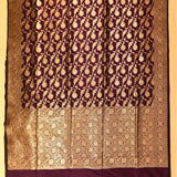 Deep Wine Purple Floral Butti Jaal Dense Floral Pallu Silk Banarasi Saree