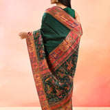 Forest Green Kani Silk Saree With Multicolour Shikargah Weave