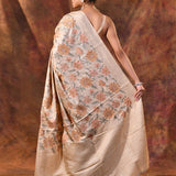 Champagne Beige Embroidered Silk Blend Saree