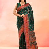 Forest Green Kani Saree With Heritage Paisley Weave