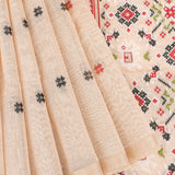 Beige Banarasi Linen Saree With Patan Patola Weave Pallu & Butti