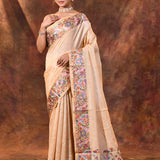 Creamish Beige Embroidered Tussar Saree