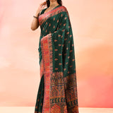Forest Green Kani Saree With Heritage Paisley Weave