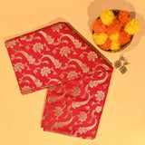 Red Banarasi Silk Saree With Gold Zari Shikargah Jaal Weave And Floral Peacock Motifs
