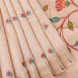 Peach Woven Floral Butti Linen Silk Banarasi Saree With Self Floral Vine Pallu