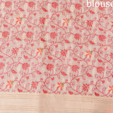 Peach Woven Floral Butti Linen Silk Banarasi Saree With Self Floral Vine Pallu