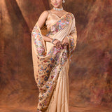 Creamish Beige Embroidered Tussar Saree