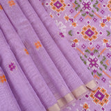 Lilac Woven Ikat Butti Linen Silk Banarasi Saree With Patola Geometric Pallu