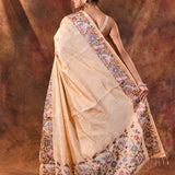 Creamish Beige Embroidered Tussar Saree