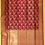 Maroon Banarasi Silk Saree With Gold Zari Floral Jaal Weave