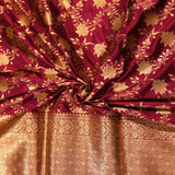 Maroon Banarasi Silk Saree With Gold Zari Floral Jaal Weave