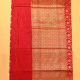 Red Banarasi Silk Saree With Gold Zari Floral Jaal Weave