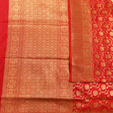 Red Banarasi Silk Saree With Gold Zari Floral Jaal Weave