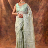 Soft Green Floral Tissue Organza Saree
