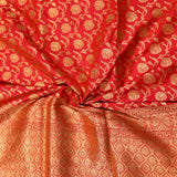 Red Banarasi Silk Saree With Gold Zari Floral Jaal Weave