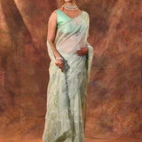Soft Green Floral Tissue Organza Saree