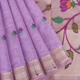 Onion Pink Mauve Banarasi Linen Saree With Woven Floral Tree Pallu