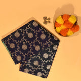 Navy Blue Banarasi Silk Saree With Silver Zari Floral Butti And Teal Contrast Border