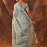 Soft Green Floral Tissue Organza Saree