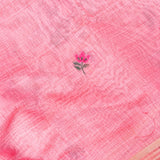 Baby Pink Woven Floral Butti Linen Silk Banarasi Saree With Self Floral Vine Pallu