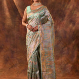 Middle Green Embroidered Tissue Silk Saree