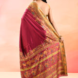 Royal Wine Kani Silk Sraee With Multicolour Floral Woven Border