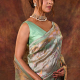Middle Green Embroidered Tissue Silk Saree