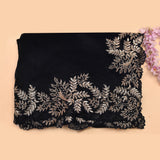 Navy Blue Organza Saree With Hand Embroidered Leaf Motif Border And Stone Work