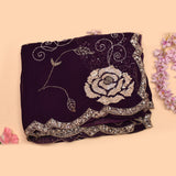 Purple Saree With Pearl Swirl Embroidery And Sequin Rose Motif