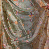Middle Green Embroidered Tissue Silk Saree