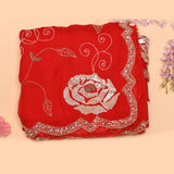 Red Georgette Saree With All Over Hand Embroidered Silver Sequin Rose Vine