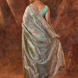 Middle Green Embroidered Tissue Silk Saree