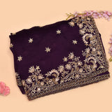 Deep Purple Organza Saree With Heavy Hand Embroidered Floral Vine Border And Zari Booti
