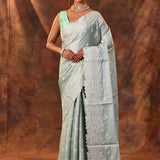 Pale Green Floral Silk Blend Saree